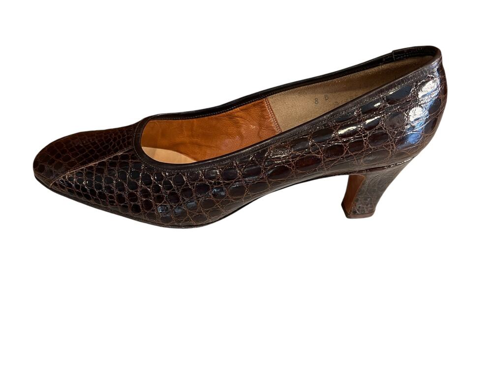 Vintage Deliso Debs Pumps Heels Dark Brown Leather Snake Embossed 8